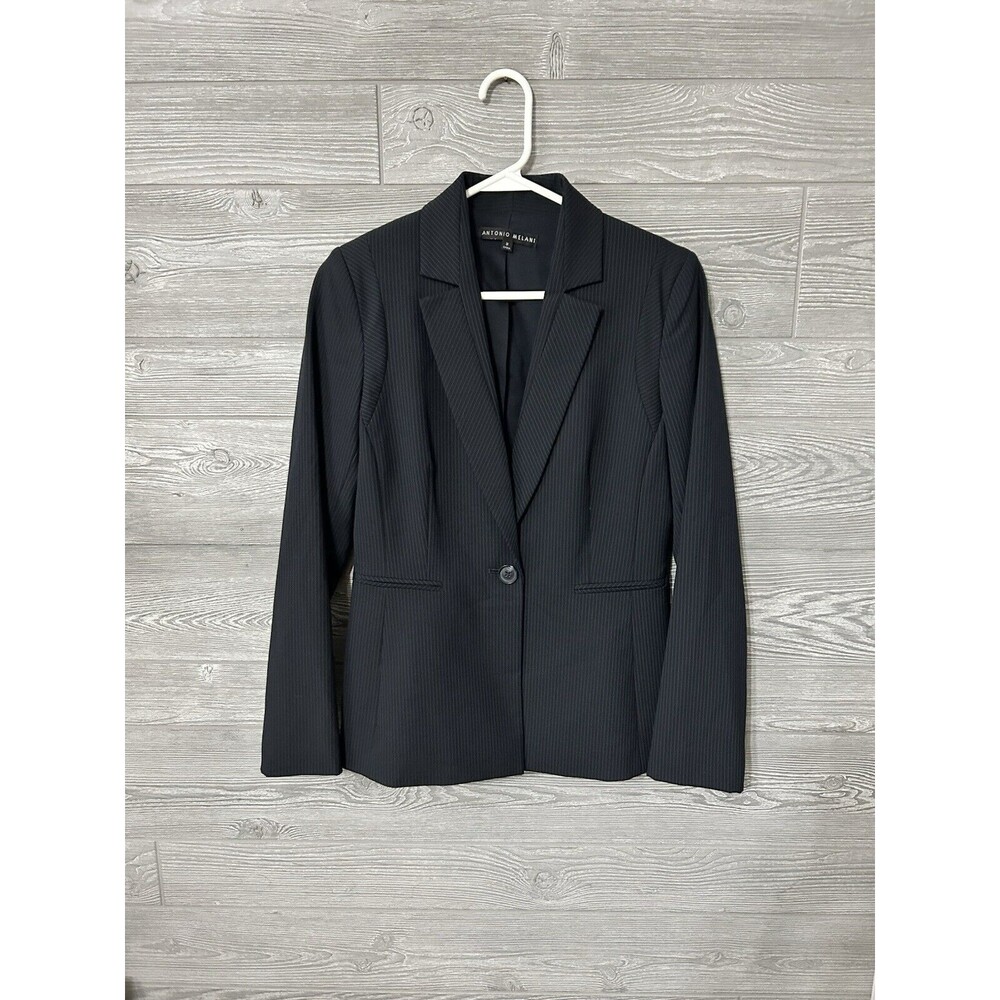 Antonio Melani Blazer Womens 2 Navy Pinstripe‎ One Button Closure Lined Career
